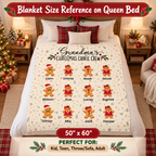 50 x 60 inch blanket size reference on a queen bed
