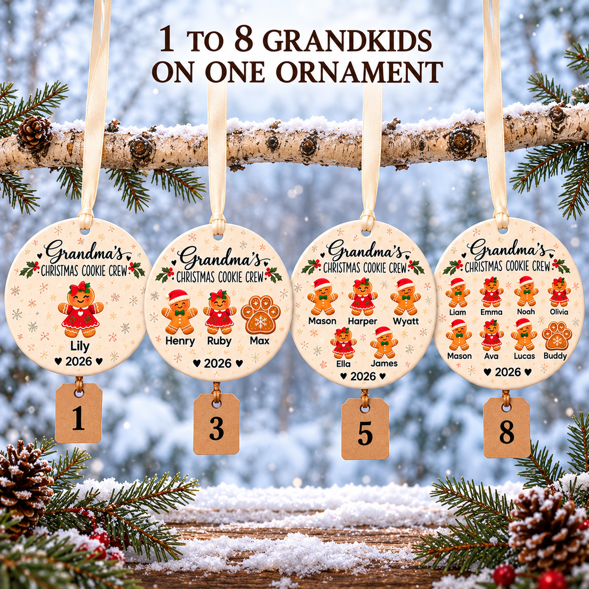 1 to 8 grandkids on one Christmas Cookie Crew ornament