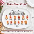 Platter size 10 x 14 inches with 12 grandkids' names, microwave and dishwasher safe, unbreakable, made in the USA
