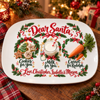 Cookies, milk and a carrot for Rudolph in the three wreaths of a personalized Dear Santa platter