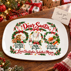 Christmas morning: bitten cookie, empty milk and chewed carrot on the Dear Santa platter with a thank-you note from Santa