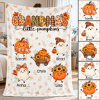 Personalized Grandma blanket with the pumpkin and ghost character choices for each grandchild