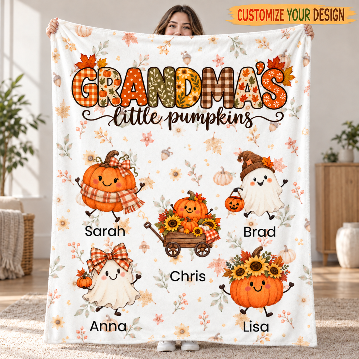 Customize your Grandma's Little Pumpkins blanket with names