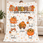 Grandma's Little Pumpkins personalized blanket in a living room