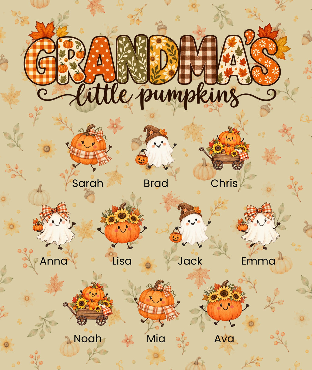 Grandma's Little Pumpkins blanket in Tan, 10 grandkids