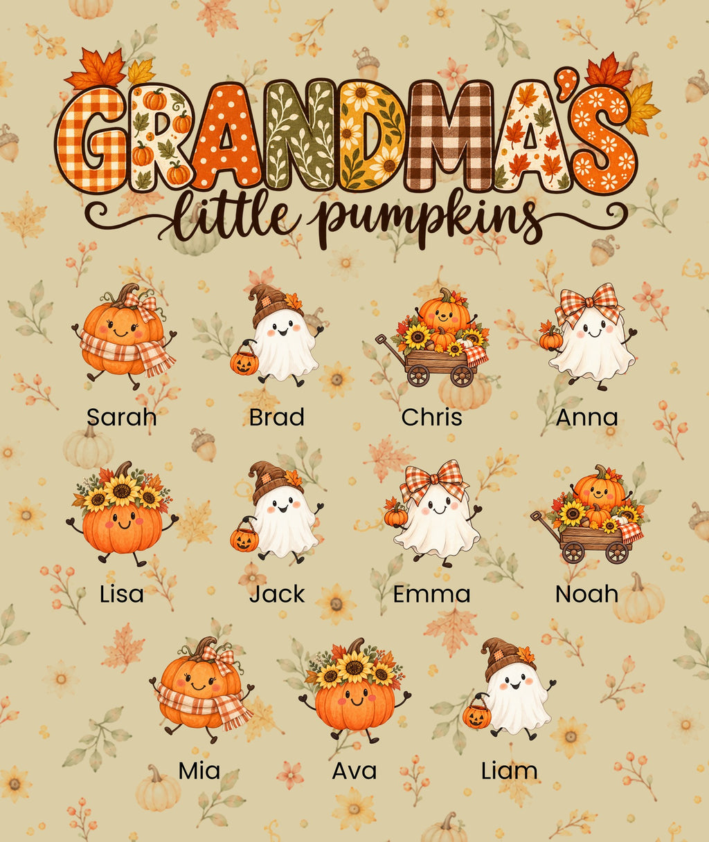 Grandma's Little Pumpkins blanket in Tan, 11 grandkids