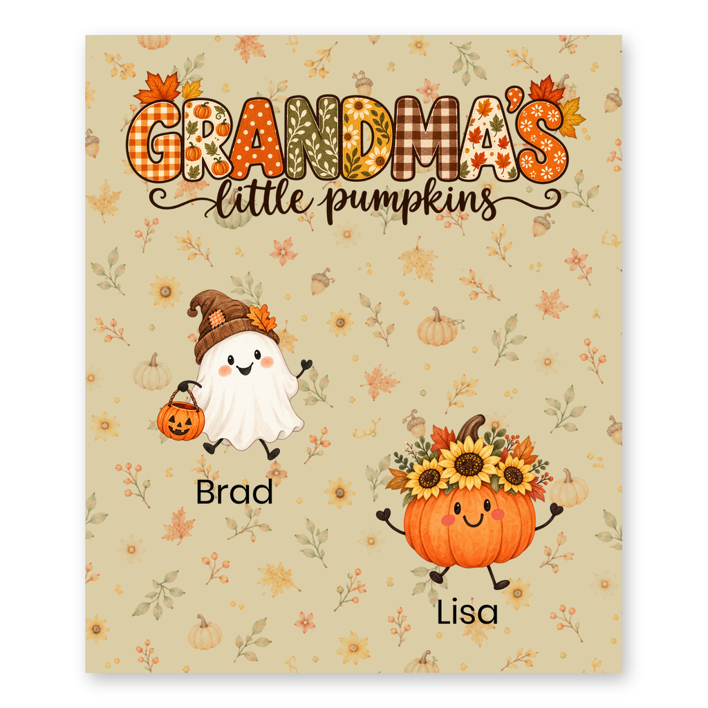 Grandma's Little Pumpkins blanket in Tan, 2 grandkids
