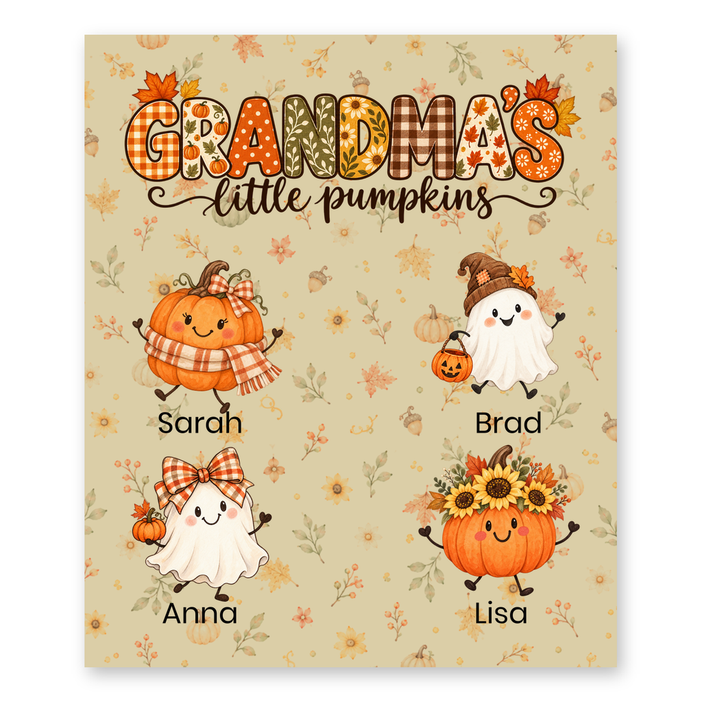 Grandma's Little Pumpkins blanket in Tan, 4 grandkids