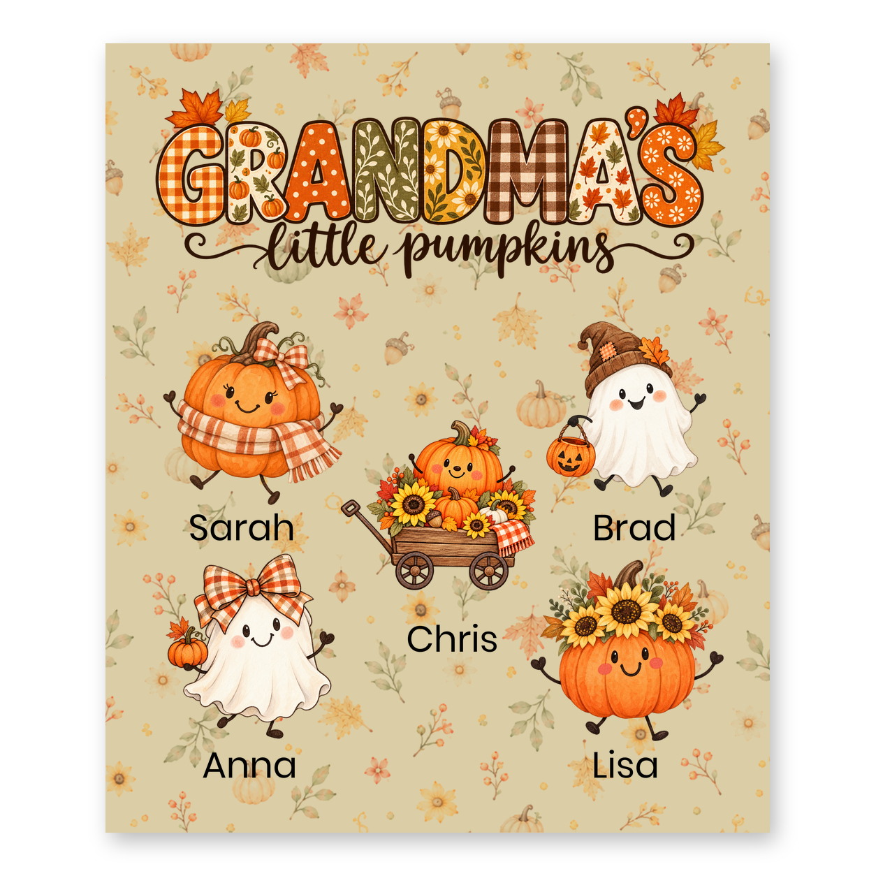 Grandma's Little Pumpkins blanket in Tan, 5 grandkids