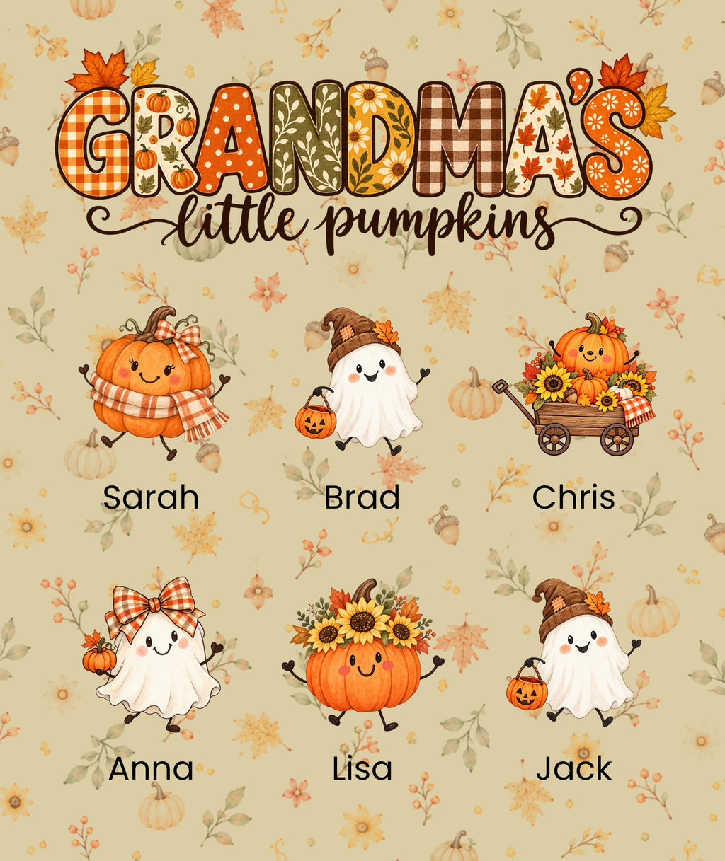 Grandma's Little Pumpkins blanket in Tan, 6 grandkids