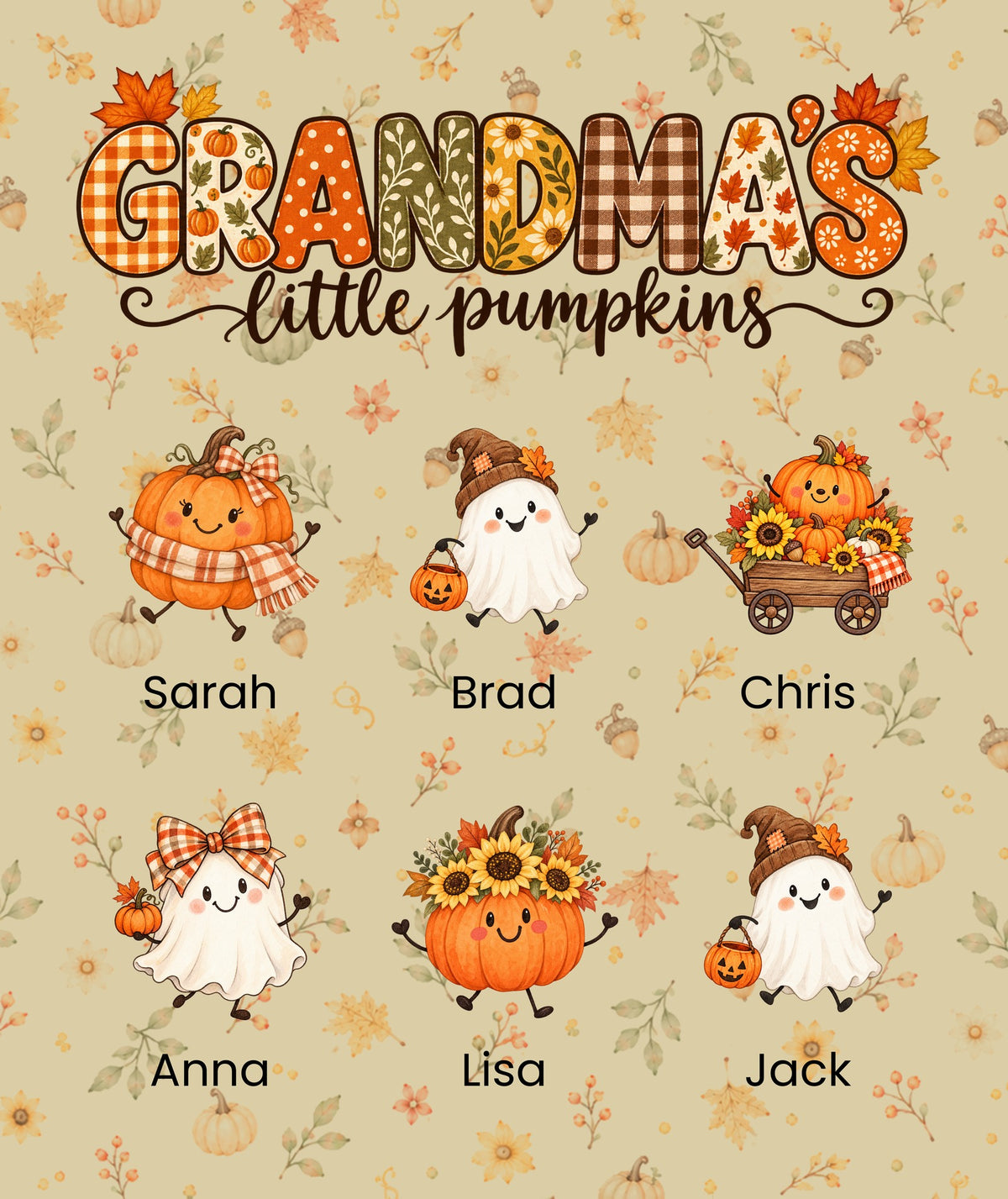 Grandma's Little Pumpkins blanket in Tan, 6 grandkids