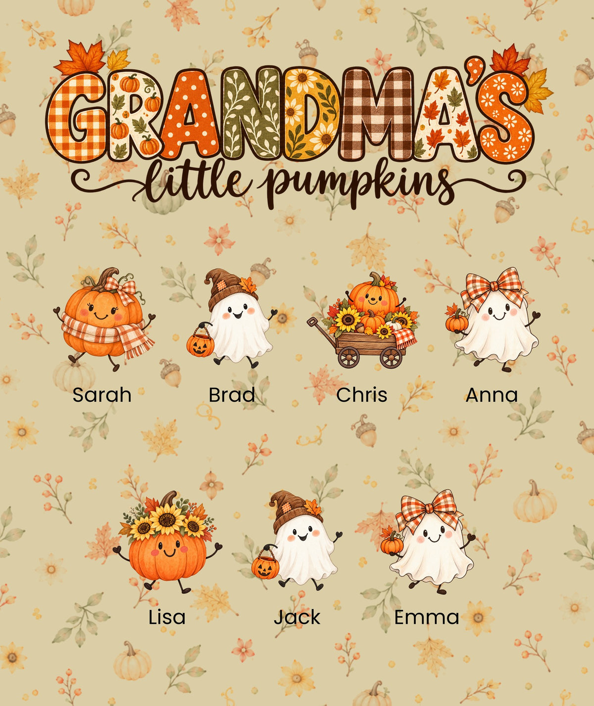 Grandma's Little Pumpkins blanket in Tan, 7 grandkids