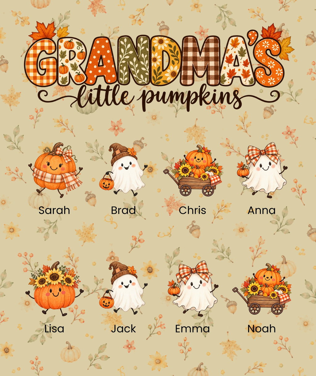 Grandma's Little Pumpkins blanket in Tan, 8 grandkids