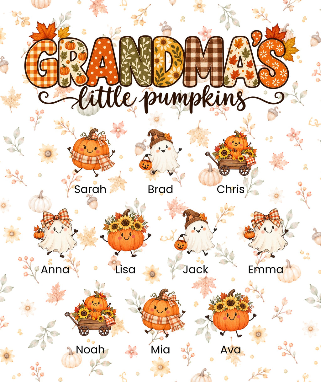 Grandma's Little Pumpkins blanket in White, 10 grandkids