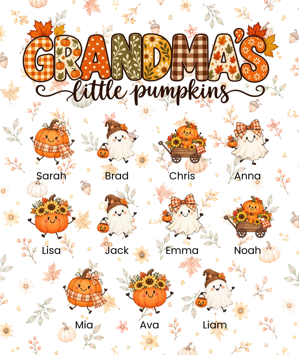 Grandma's Little Pumpkins blanket in White, 11 grandkids