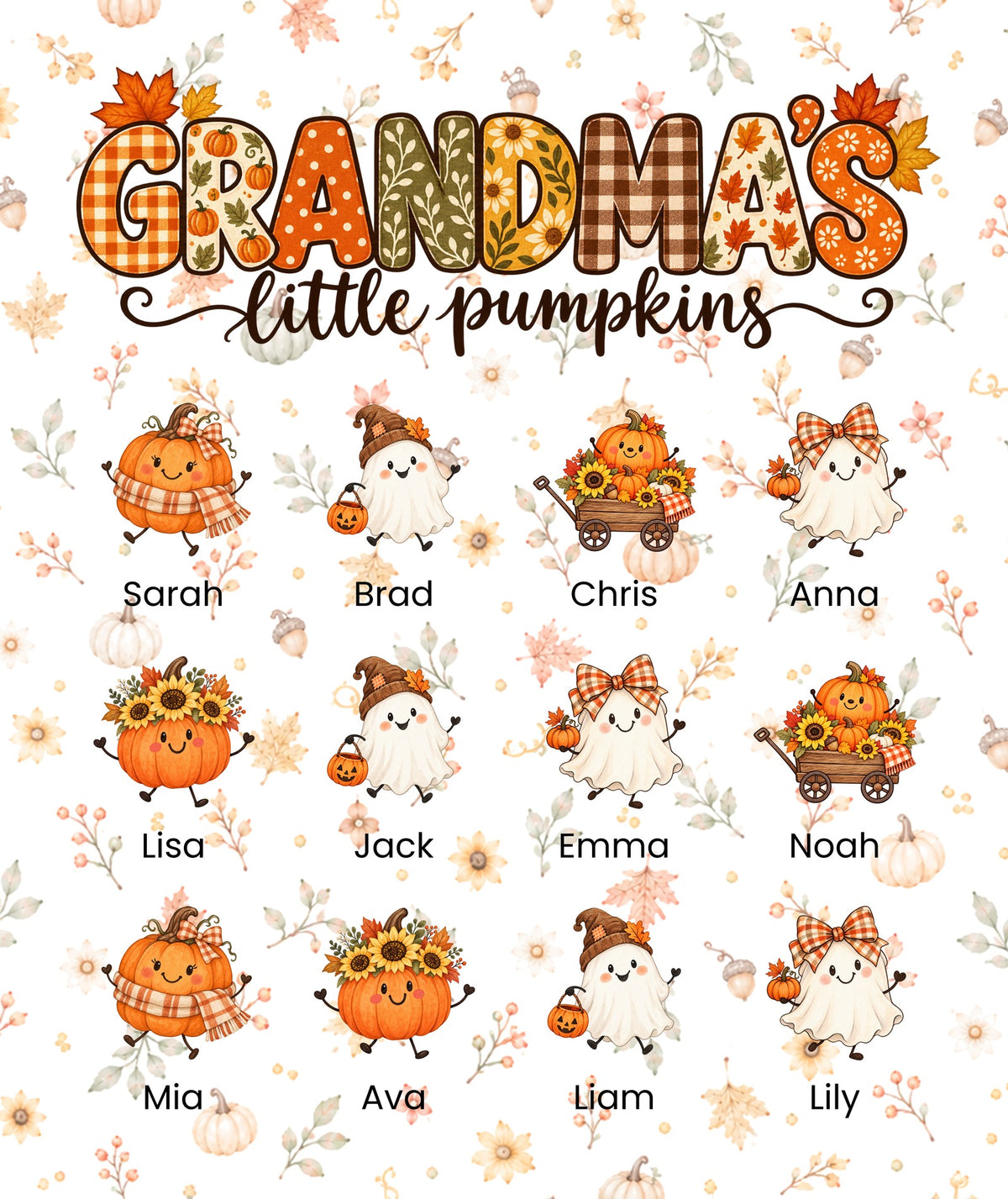 Grandma's Little Pumpkins blanket in White, 12 grandkids