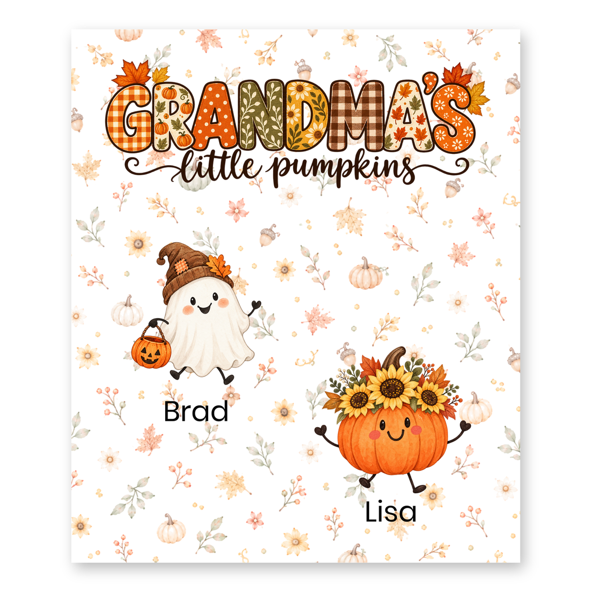 Grandma's Little Pumpkins blanket in White, 2 grandkids