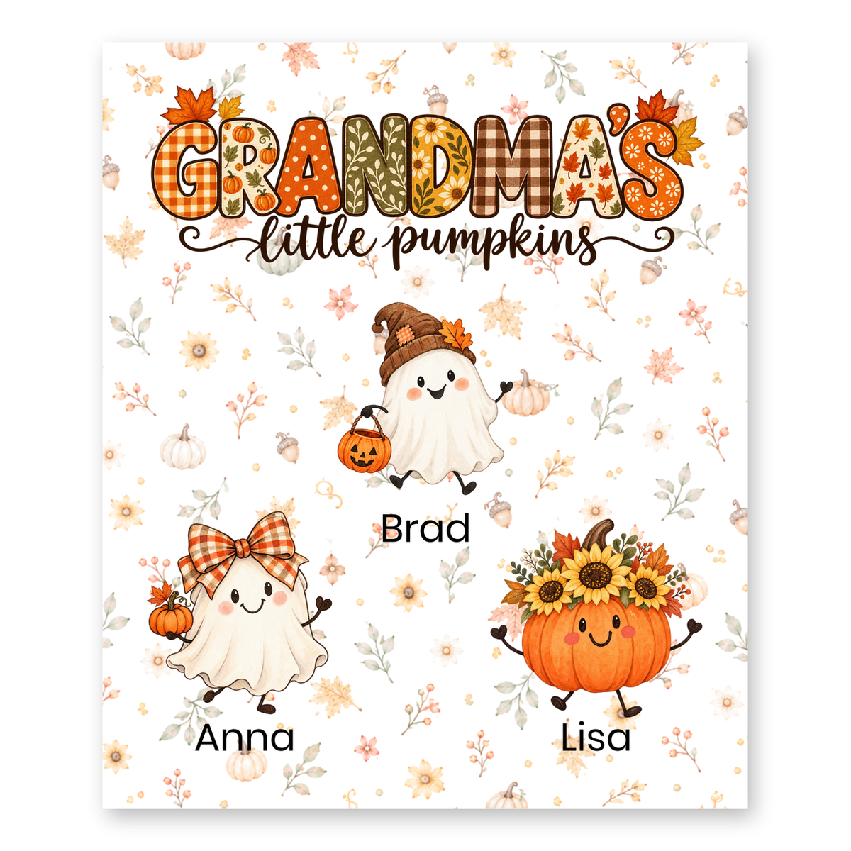 Grandma's Little Pumpkins blanket in White, 3 grandkids
