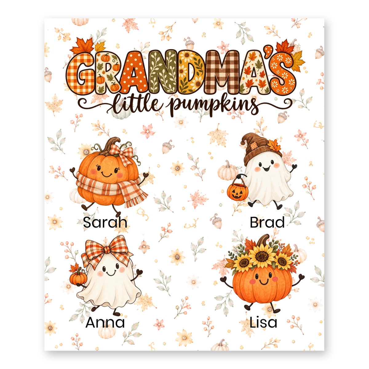 Grandma's Little Pumpkins blanket in White, 4 grandkids