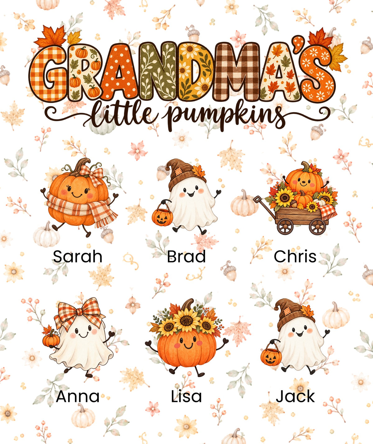 Grandma's Little Pumpkins blanket in White, 6 grandkids