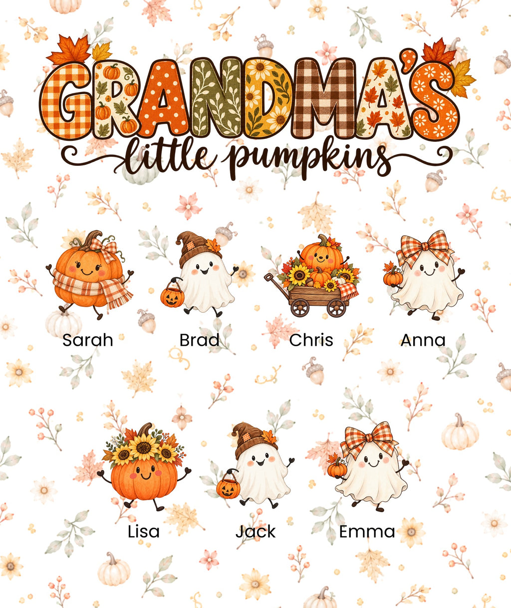 Grandma's Little Pumpkins blanket in White, 7 grandkids