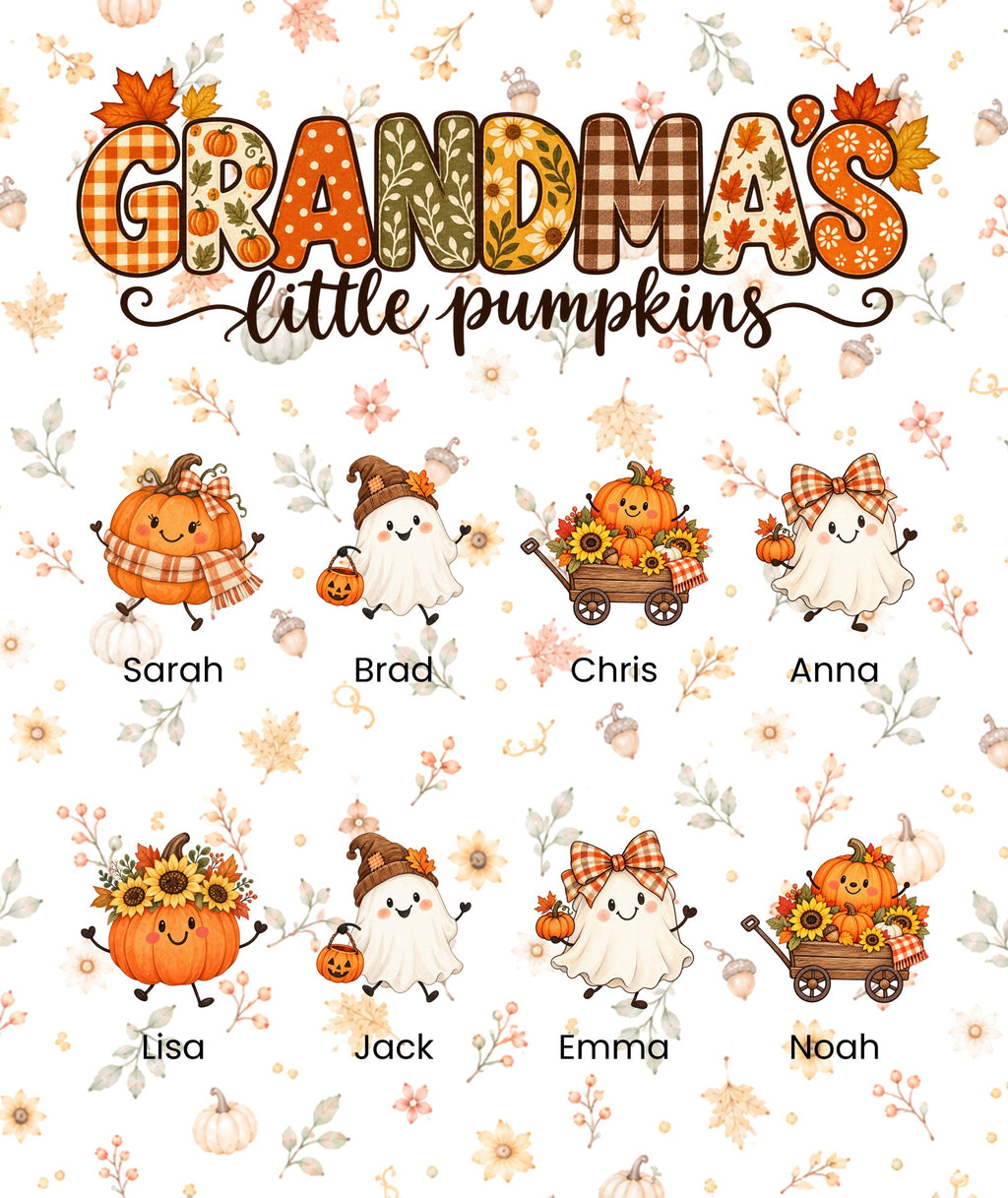 Grandma's Little Pumpkins blanket in White, 8 grandkids