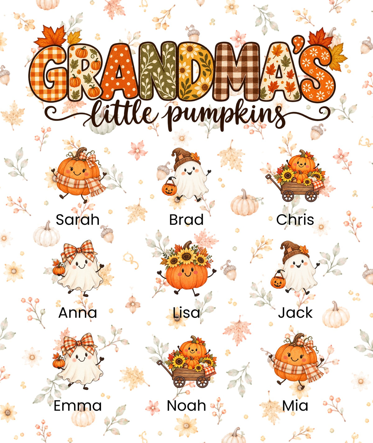 Grandma's Little Pumpkins blanket in White, 9 grandkids
