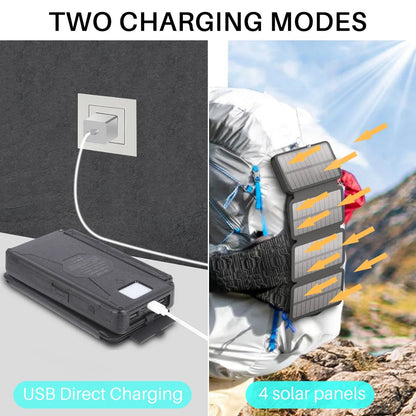 Never Lose Power Outdoors - Rugged Solar Charger w/Compass & 4 Solar Panels  - 30,000mAh (Limited Stock)