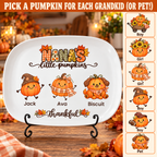 Pick a pumpkin for each grandkid or pet: wagon, sunflower, scarf, hat, football or puppy