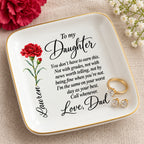 Ring resting in the personalized keepsake jewelry dish