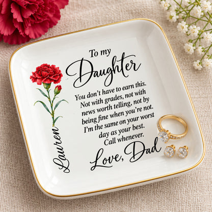 Ring resting in the personalized keepsake jewelry dish