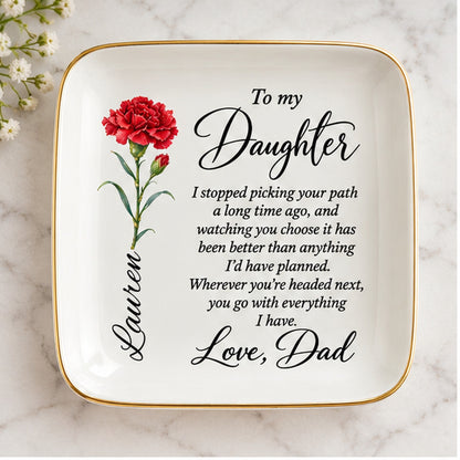 Personalized jewelry dish photographed on marble