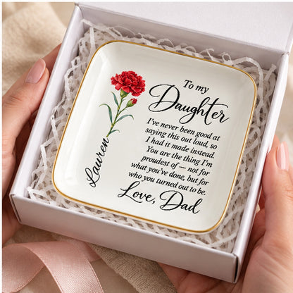 Birth flower jewelry dish arriving in a gift box ready to give