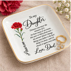 Ring resting in the personalized keepsake jewelry dish