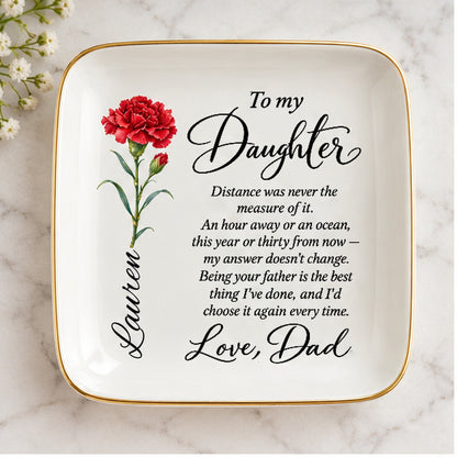 Personalized jewelry dish photographed on marble