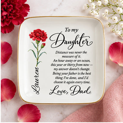 Birth flower jewelry dish styled with rings and dried florals
