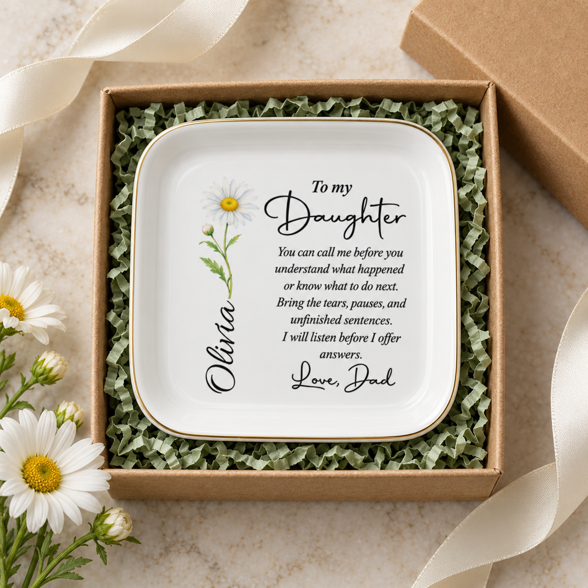 Personalized To My Daughter jewelry dish in gift box, gift from Dad