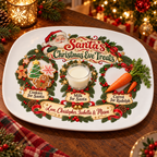Cookies, milk and a carrot for Rudolph set in the three wreaths of a personalized Santa platter